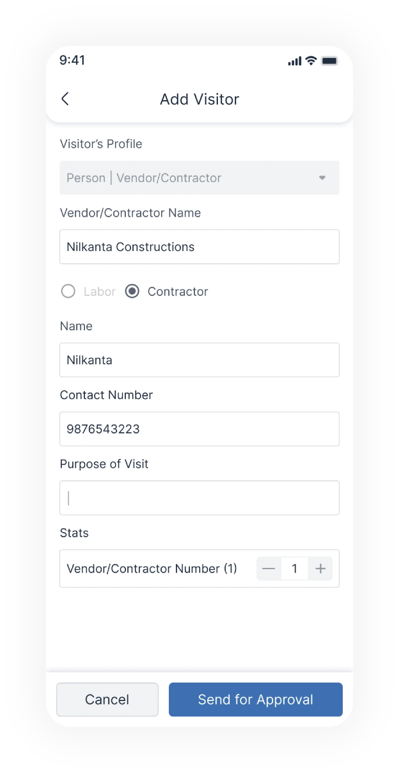 Add visitor - contractor stats